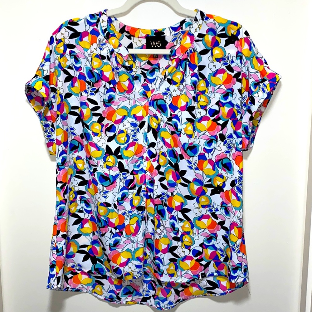 W5 Pop Art Floral Tee Shirt Blouse Women’s Size Large